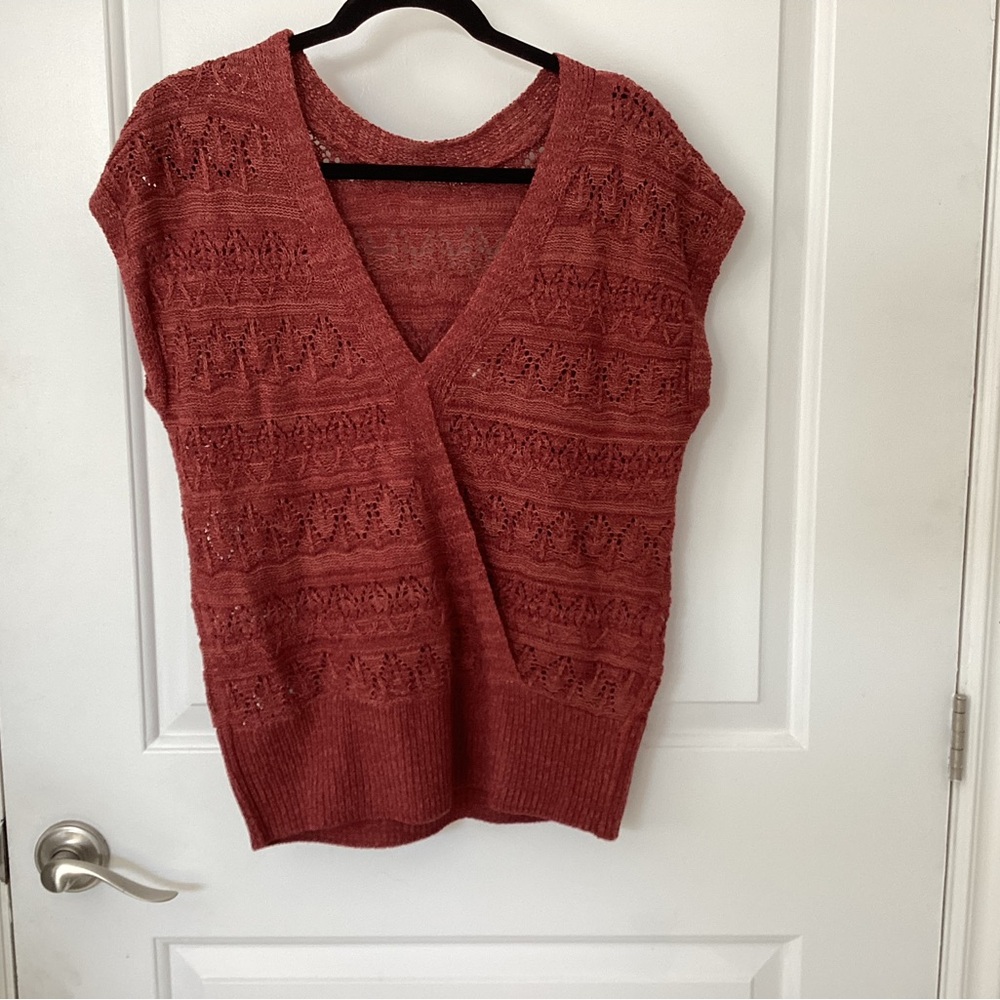 Rust Knit V-Neck Sweater Vest